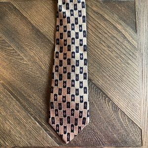 Geoffrey Beene Men’s Silk Tie Brown Navy Red Block